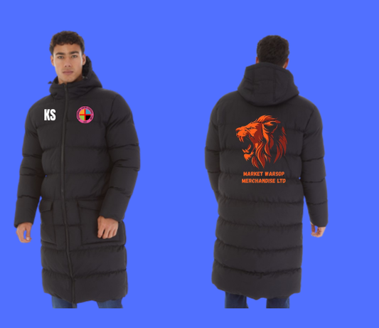 Mens Longline Hooded Puffer Jacket Black (Personalised)